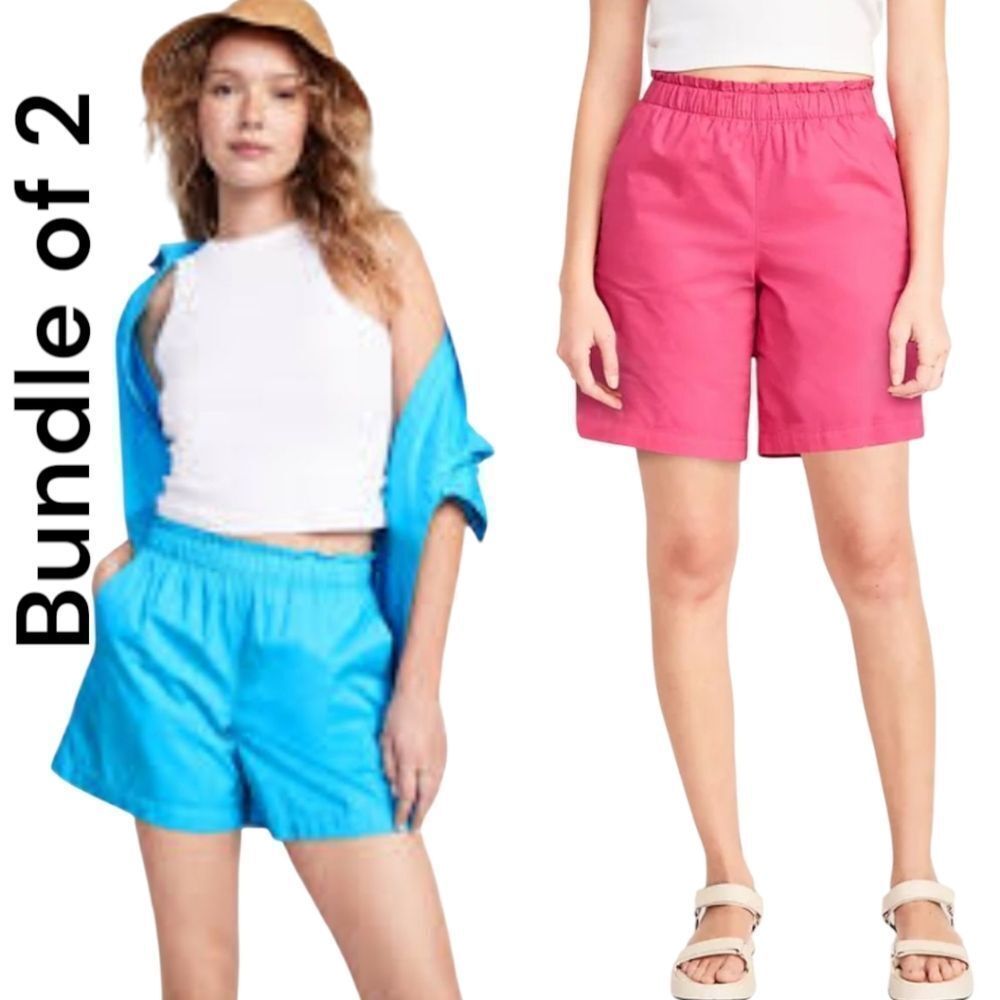 Cotton Poplin High-Waisted Poplin Pull-On Shorts Elastic Waist Shorts Smallx2